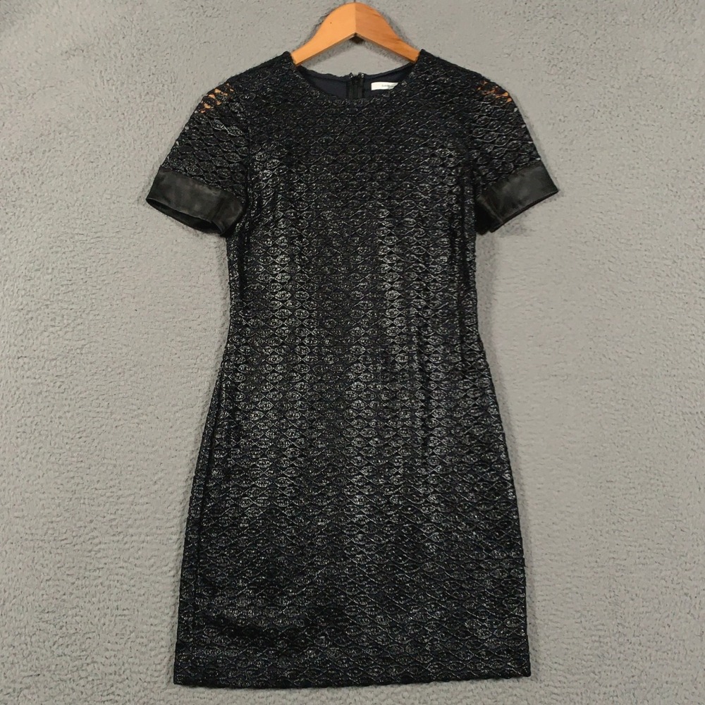 Diane von Furstenberg New Cindy Dress Women's 4 Black Lace Metallic Sheath Party